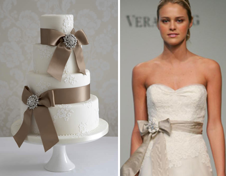 Asking your cake baker to draw design inspiration from your wedding dress is